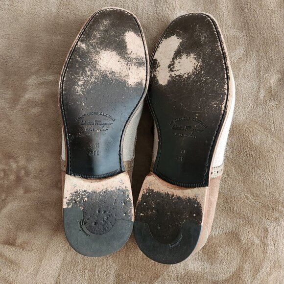 Salvatore Ferragamo Men's Beige Suede & Canvas Cap Toe Oxford Shoes US 11 EE - Picture 8 of 10